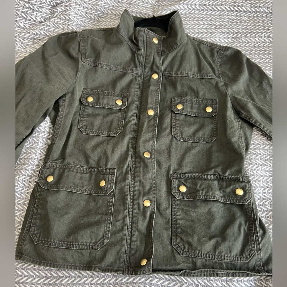 J. Crew Green Utility Jacket with Gold Accents